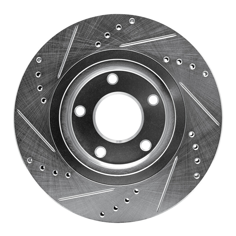 Nissan Rogue Brake Rotor (1) - Front Right - R1 Concepts - Drilled & Slotted - Silver - `07-`15